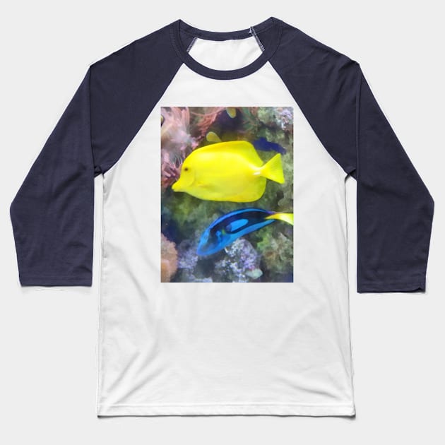 Fish - Yellow and Blue Tang Fish Baseball T-Shirt by SusanSavad